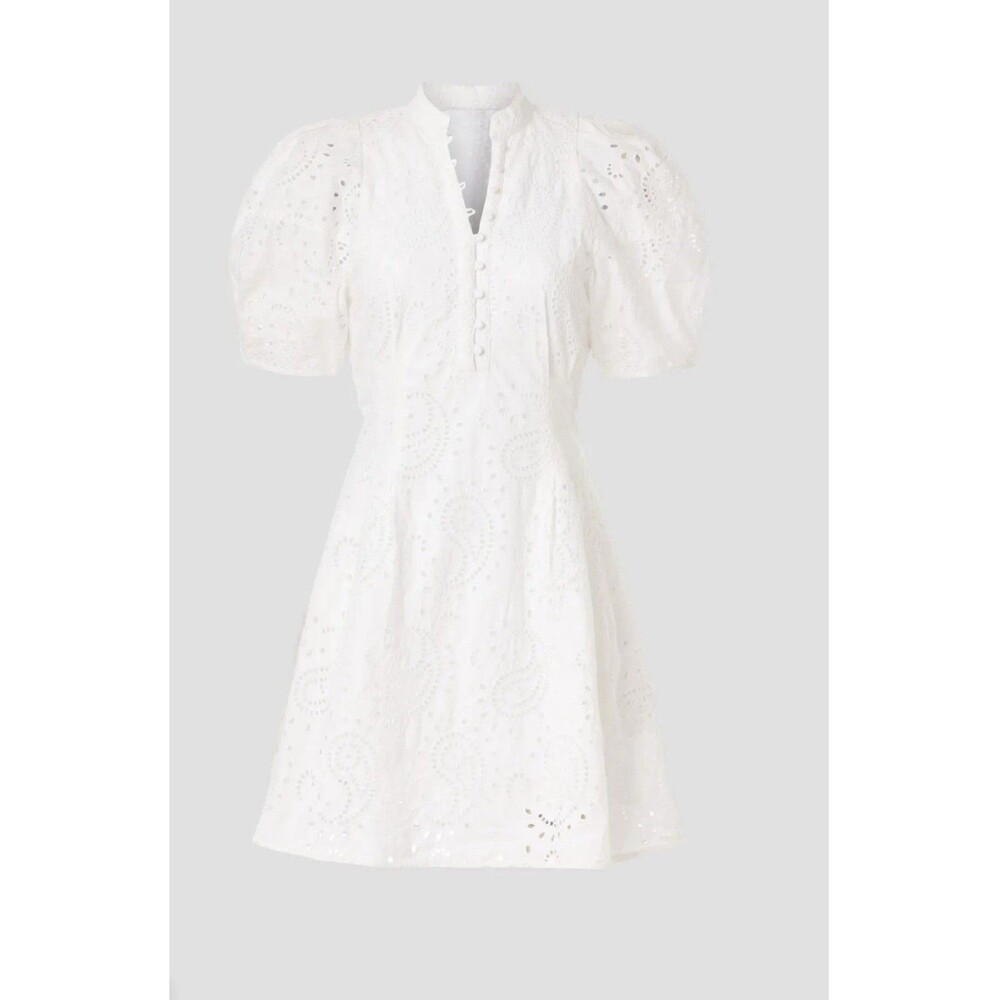 Club Monaco Eyelet Balloon Sleeve Mini Dress  White Size 10 - Picture 4 of 10